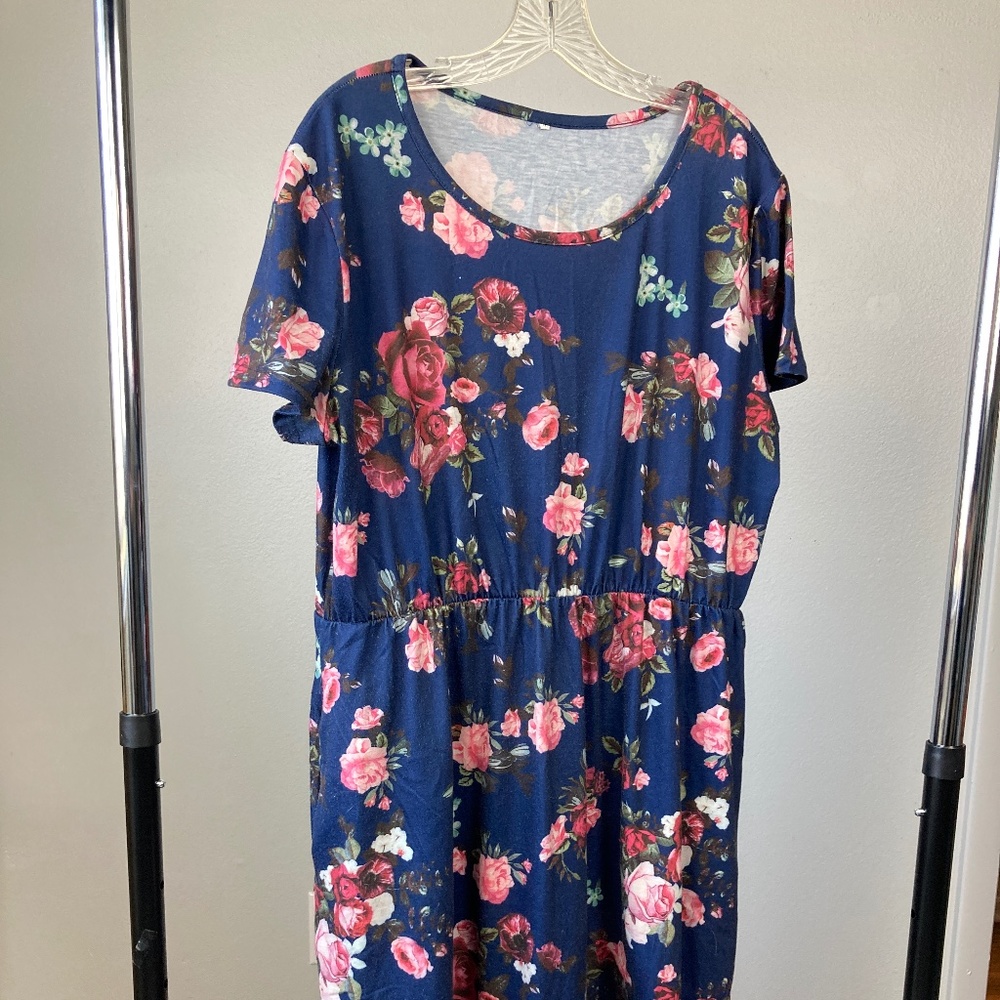 Blue Dress with pink floral design